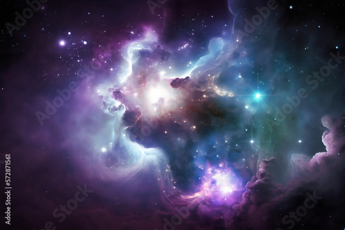 blue and purple stars in the cosmos space nebula created with generative ai 