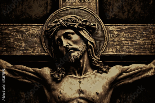 He Died for Us with an image of Jesus on the cross or a silhouette of the crucifix,  Generative AI	