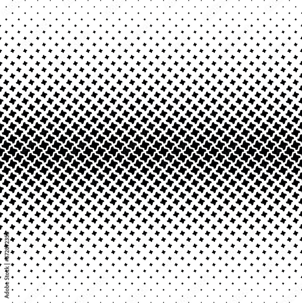 Geometric pattern of black figures on a white background.Seamless in one direction.