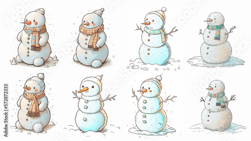 A Various of Snowman with scarves and decorations in set of vector.