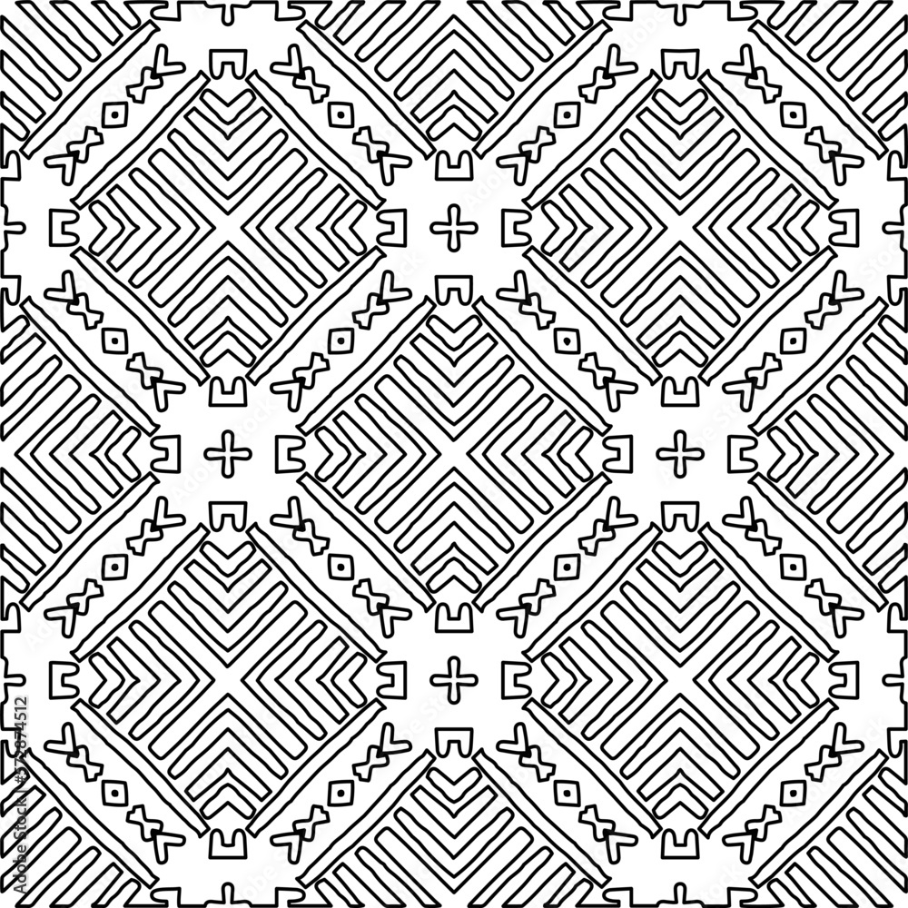 Monochrome ornamental texture with smooth linear shapes, zigzag lines, lace pattern.Abstract geometric black and white pattern for web page, textures, card, poster, fabric, textile. Monochrome ornamental texture with smooth linear shapes, zigzag lines, lace pattern.Abstract geometric black and white pattern for web page, textures, card, poster, fabric, textile.