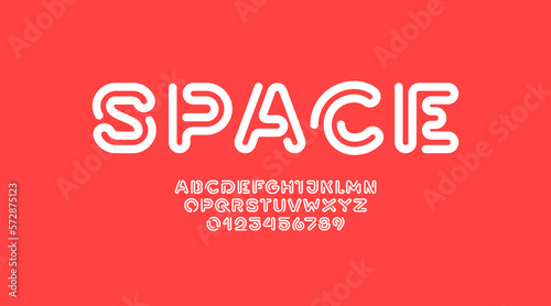 Digital style alphabet, font from rounded thick line, linear style letters and numbers, part three, vector illustration 10EPS