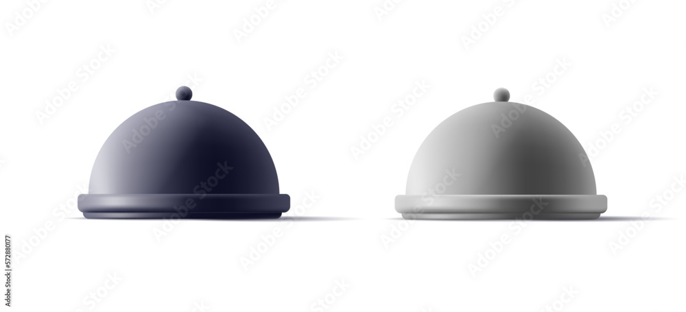 Obraz premium Cloche restaurant. 3d set for serving dishes. For catering establishments, hotels. For the design of layouts and logos.