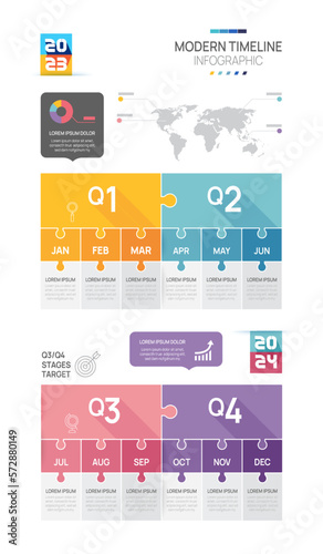 Business road map timeline infographic jigsaw template. Modern milestone element timeline diagram calendar and 4 quarter topics, Can be used for vector infographics, digital marketing