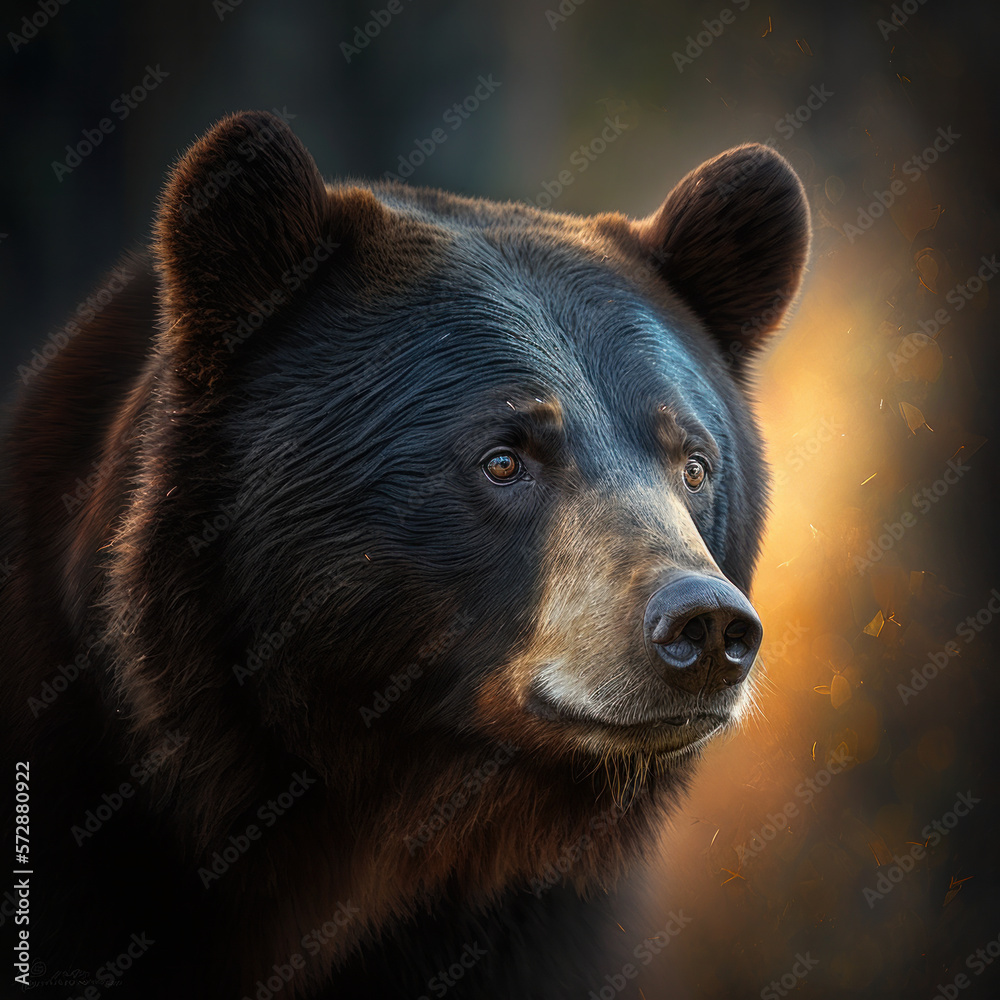 Close up of Black Bear - Safari Snapshot Nature's Portrait Animal Natural Lighting. Generative AI Close up of Black Bear - Safari Snapshot Nature's Portrait Animal Natural Lighting. Generative AI