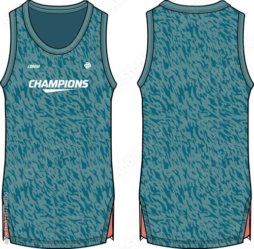 Sleeveless Tank Top Basketball jersey vest design flat sketch illustration template, abstract print sports jersey concept with front and back view for Men and women Volleyball jersey and badminton kit