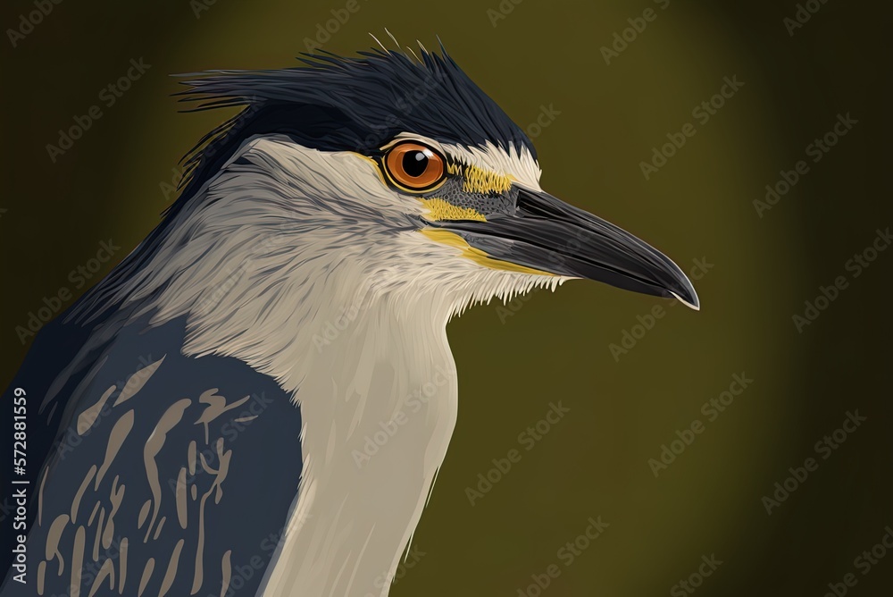 dark-haired king of the night Black-crowned night heron. Generative AI dark-haired king of the night Black-crowned night heron. Generative AI