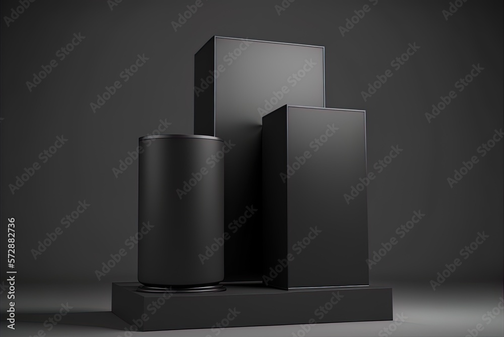 On an empty advertising pedestal or black background stand, a product may be shown. Generative AI On an empty advertising pedestal or black background stand, a product may be shown. Generative AI