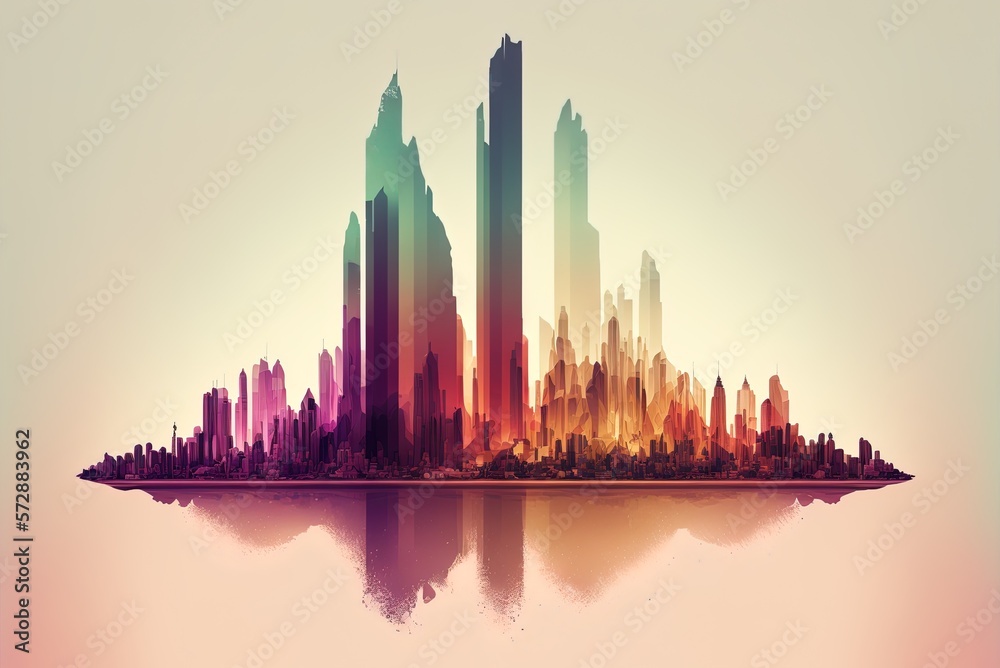 The Panama City skyline, in translucent layers, with a gradation of prominent features Generative AI