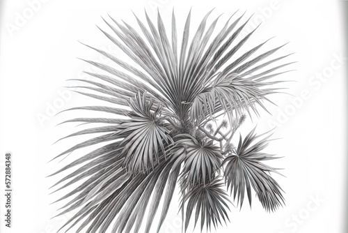 The Saw Palmetto Phytosterols  serenoa repens . Botanical drawing in black ink on white paper. finest plants for healing purposes. Generative AI