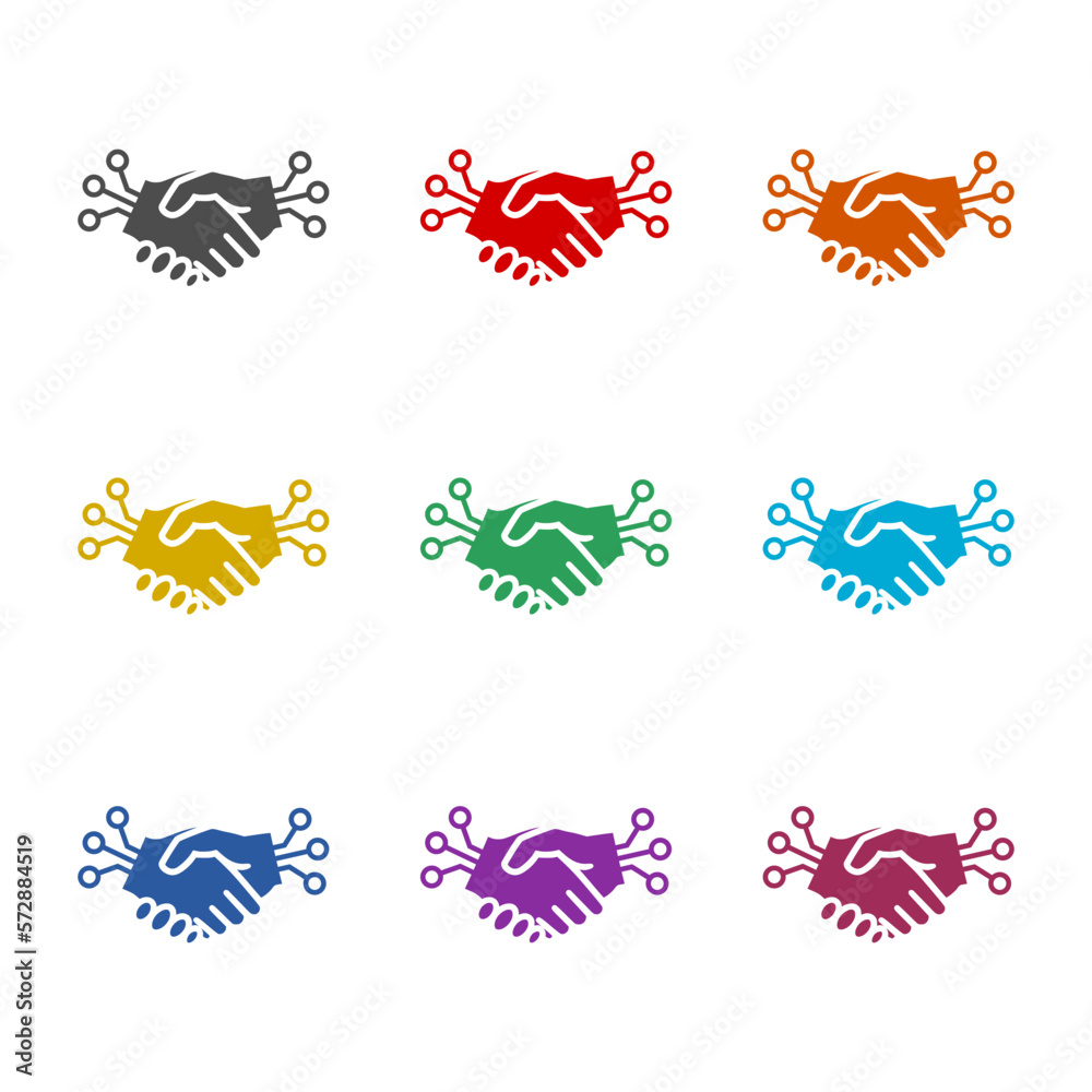 Digital handshake icon isolated on white background. Set icons colorful Digital handshake icon isolated on white background. Set icons colorful