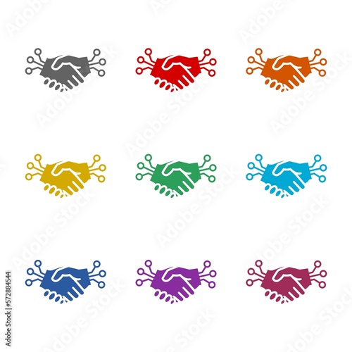 Digital handshake icon isolated on white background. Set icons colorful