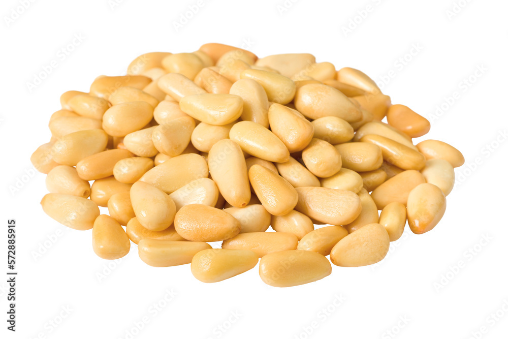 Roasted pine nuts isolated on the white background. Roasted pine nuts isolated on the white background.