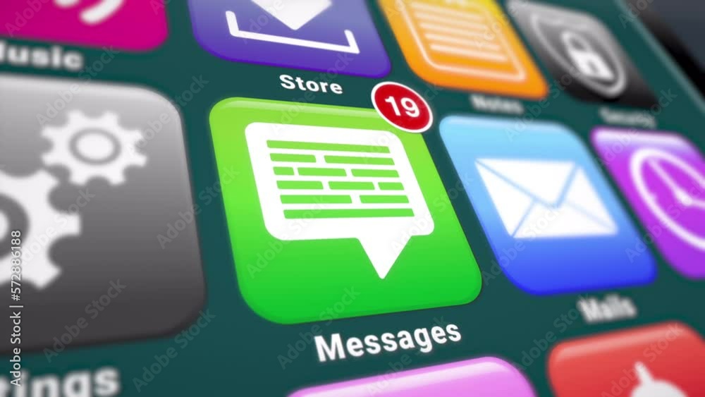 Video animation of a smartphone screen. In focus a message app with notifications. Moving background. Video animation of a smartphone screen. In focus a message app with notifications. Moving background.