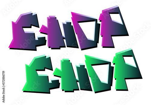 Chop chop lettering. Doodling, abstract, geometric, graffiti style. Universal font. Trendy bright inscription vector illustration isolated on white background. 