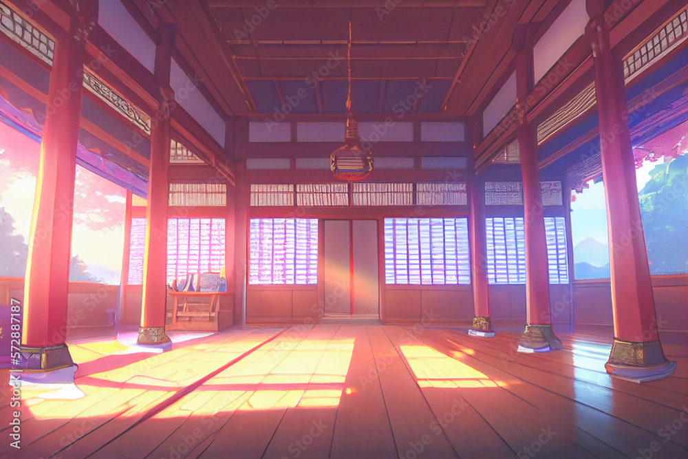 Fantasy Japanese's shrine anime style wallpaper. Stock Illustration