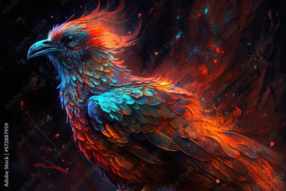 awe-inspiring and mysterious nature of phoenixes, magical birds that are reborn from their own ashes. AI generation.