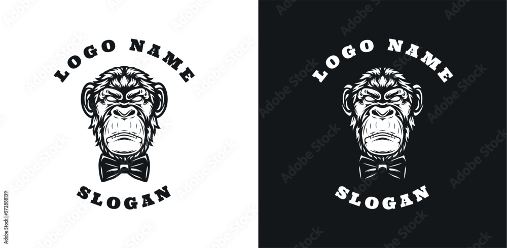 Chimp tie emblem graphic logo design Chimp tie emblem graphic logo design