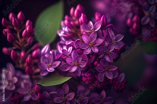 Purple lilac flowers close-up  fresh spring lilac on bush tree  spring festival  decor. Generative AI