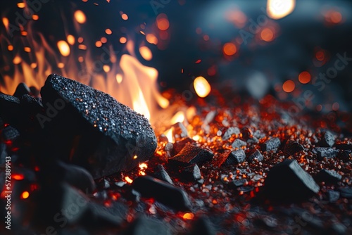 Closeup of a forge with embers and sparks. photo