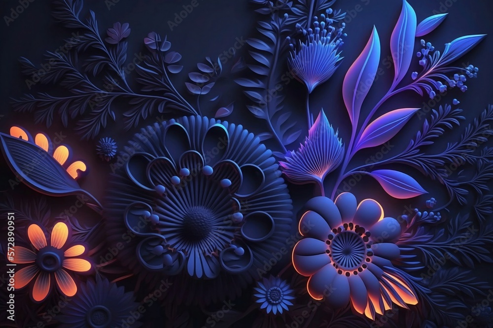 An Abstract Neon Background with Colorful Flowers and Modern Ornamental Accents. Generative AI An Abstract Neon Background with Colorful Flowers and Modern Ornamental Accents. Generative AI