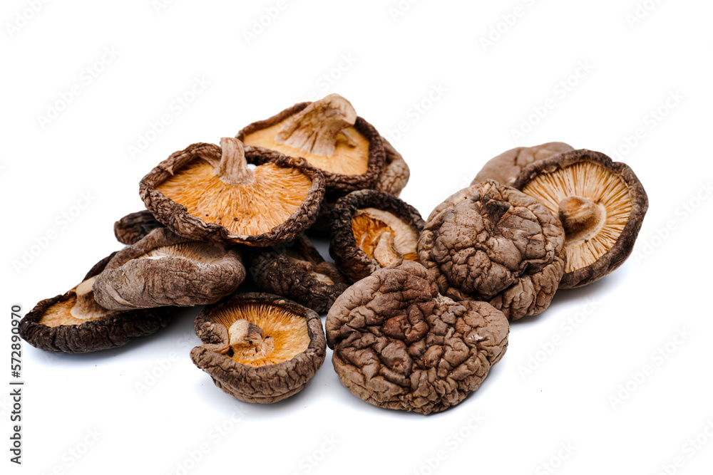Dried Shiitake Mushroom isolated on white background.
