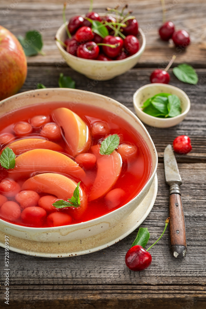 Sweet and healthy fruit soup made of summer fruits. Sweet and healthy fruit soup made of summer fruits.