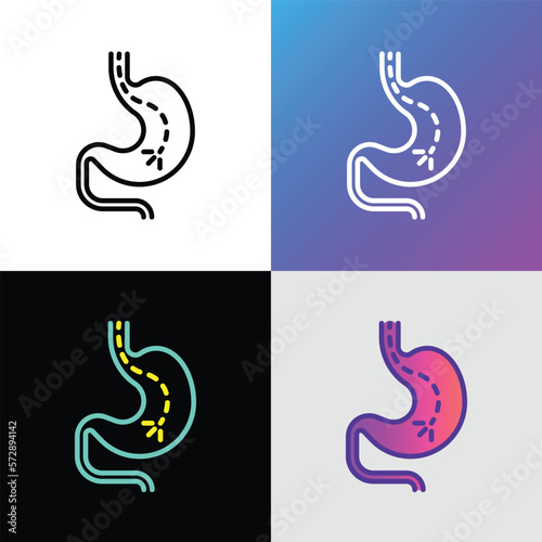 Gastroscopy thin line icon: endoscope in stomach. Medical test. Modern vector illustration.