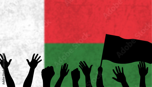 Winning or championship of Madagascar country, celebrating concept, fans silhouette with flag photo