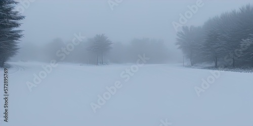 A land covered with snow by a blizzard. 