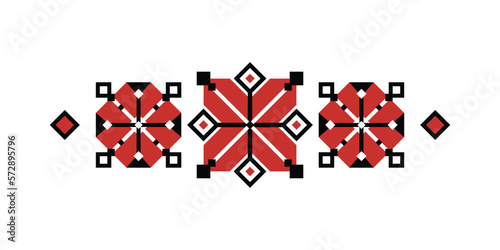 Ornamental Composition Inspired by Ukrainian Traditional Embroidery. Ethnic Motif, Handmade Craft Art. Ukrainian Red and Black Embroidery. Ethnic Design. Vector Illustration