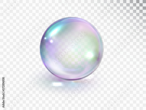 Rainbow transparent soap bubble Isolated. Vector realistic shine sphere. 3D illustration