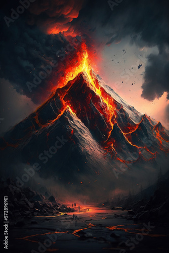Erupting volcano mountain generative AI
