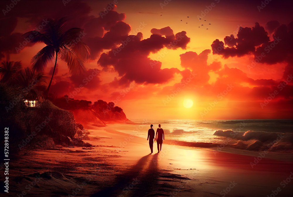 Fototapeta premium Romantic couple on a beach sunset
