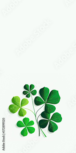 Green Clover Plant On White Background And Copy Space. St. Patrick's Day Concept.