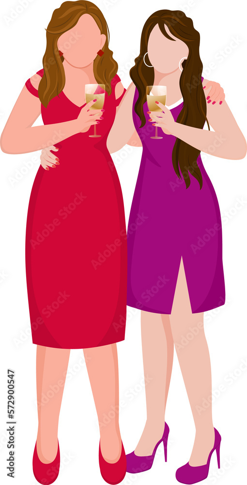Vector of Faceless Two Women Character Holding Wine Glasses.