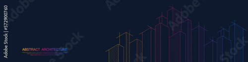 Panoramic view of architectural drawing with building construction for banner or website header template