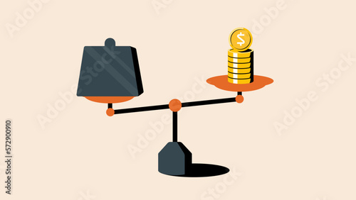 Dept and income, dept equity balance flat illustration, economic balance.