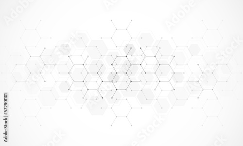 Genetic engineering and molecular structure, hexagon DNA network, science chemical and biotechnology concept, innovation technology, healthcare, and medicine design.