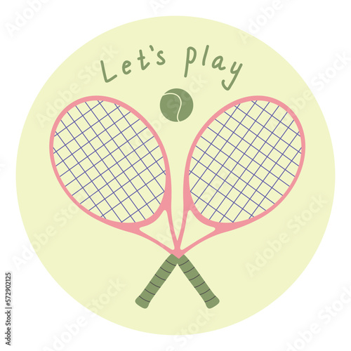 Flat vector illustration in childish style. Hand drawn tennis rackets and a ball for logo.