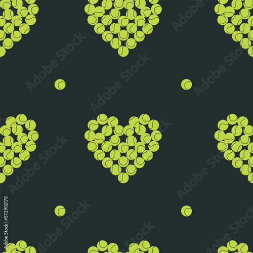 Hand drawn seamless pattern. Tennis balls in heart