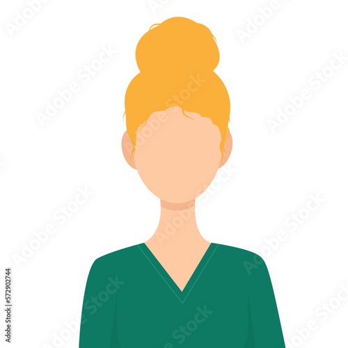 A woman with a bun with light yellow hair. Vector illustration in a flat style on a white background.