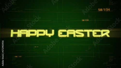 Wallpaper Mural Happy Easter with cyberpunk HUD lines on digital screen, motion abstract holidays, futuristic and cyberpunk style background Torontodigital.ca