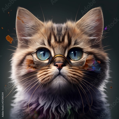 portrait of a cat with glasses illustration - by ai generative