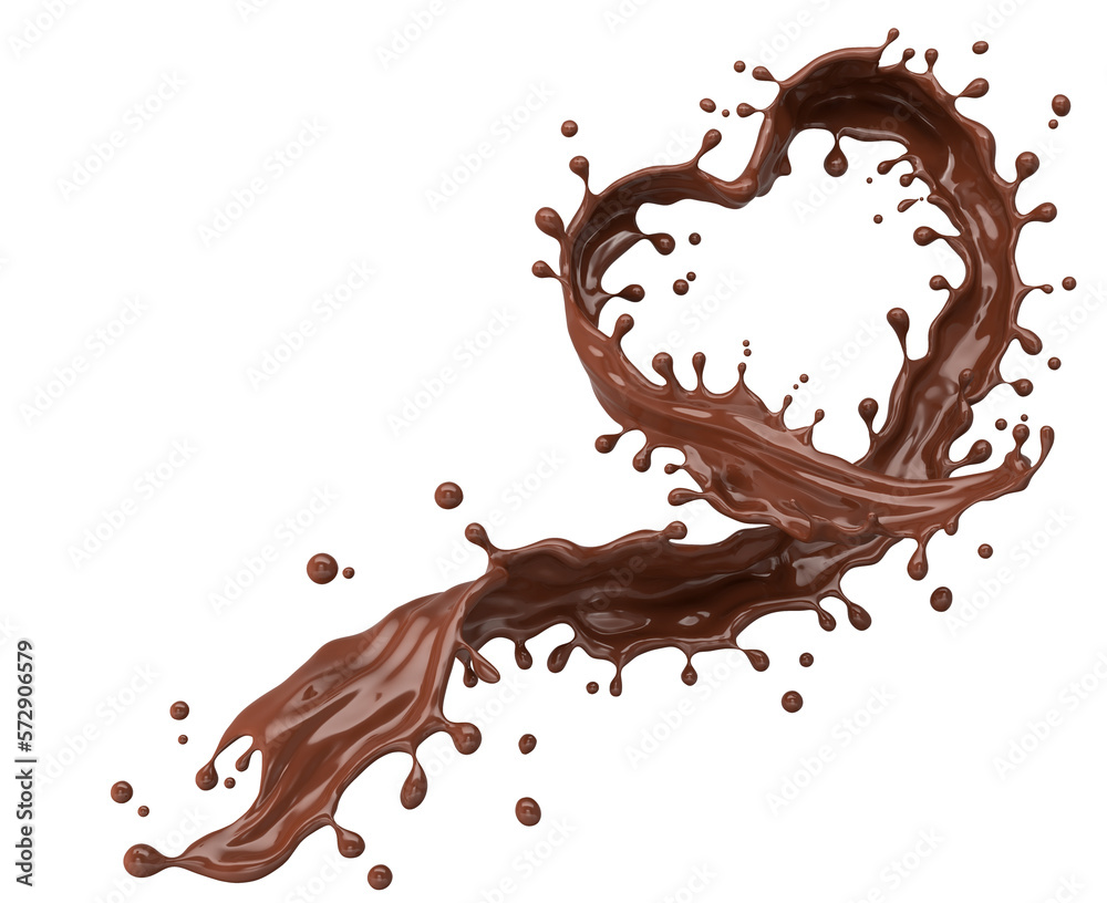 Fototapeta premium Chocolate splash in the shape of a heart 3d rendering.