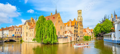Bruges old town scenic view with water canal, Belgium