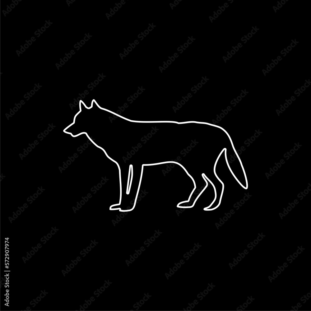 Hand draw wolf icon isolated on black background.