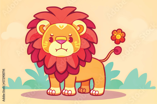 This playful illustration of a friendly lion with a nature background is perfect for kids. The charming and approachable style of the lion evokes a sense of adventure, while the soothing nature