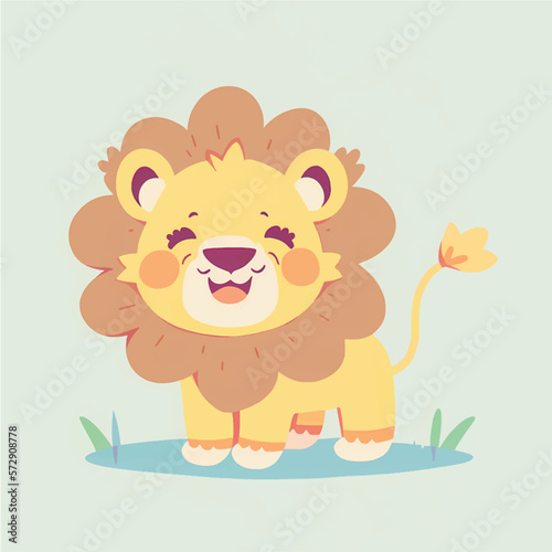 This playful illustration of a friendly lion with a nature background is perfect for kids. The charming and approachable style of the lion evokes a sense of adventure, while the soothing nature