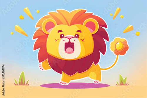 This playful illustration of a friendly lion with a nature background is perfect for kids. The charming and approachable style of the lion evokes a sense of adventure, while the soothing nature